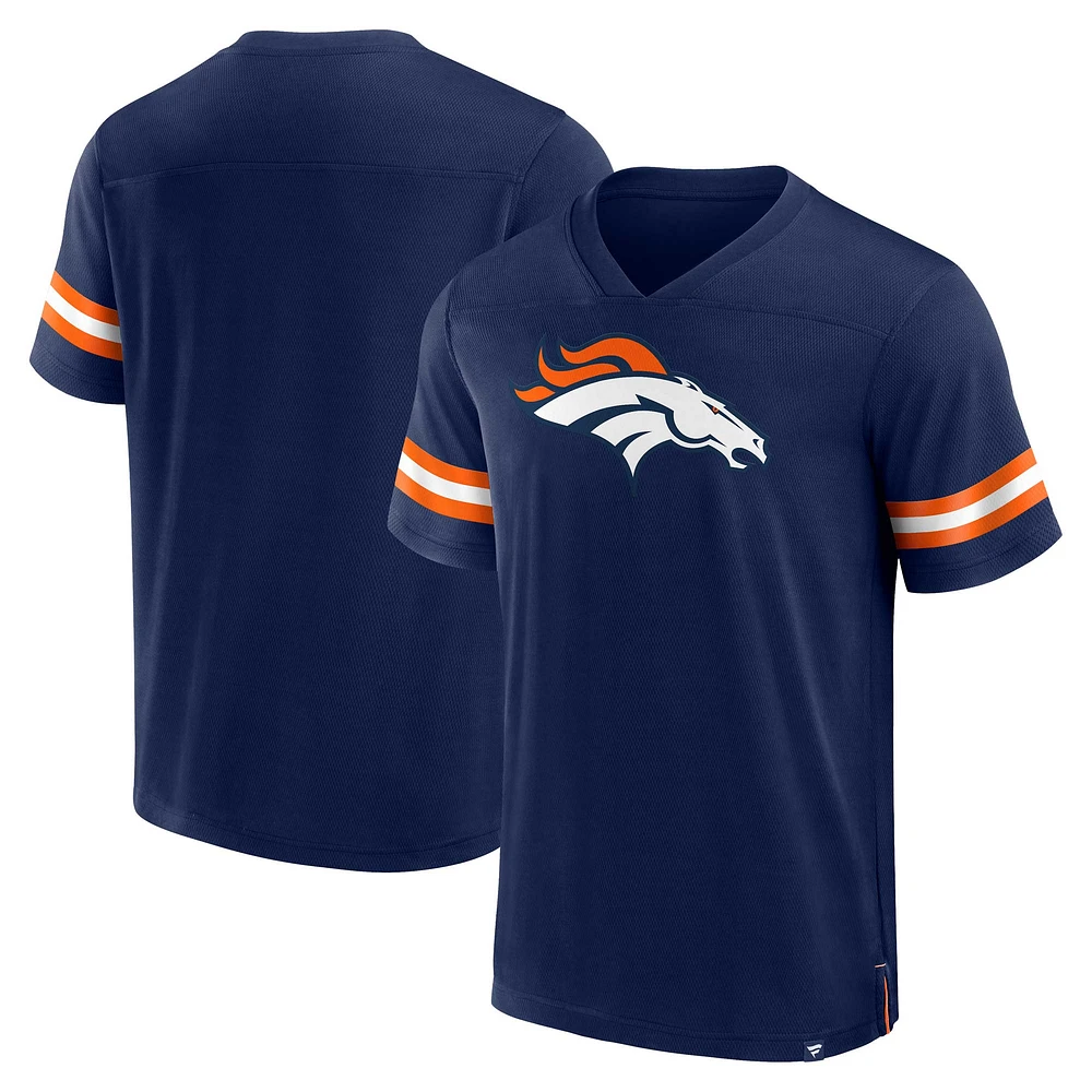 Men's Fanatics Navy Denver Broncos Jersey Tackle V-Neck T-Shirt