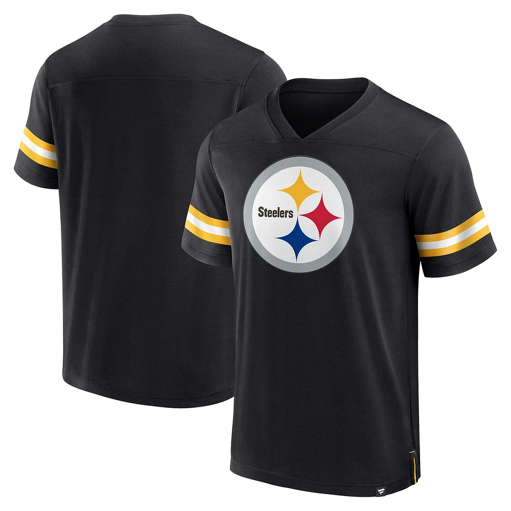 Men's Fanatics Black Pittsburgh Steelers Jersey Tackle V-Neck T-Shirt