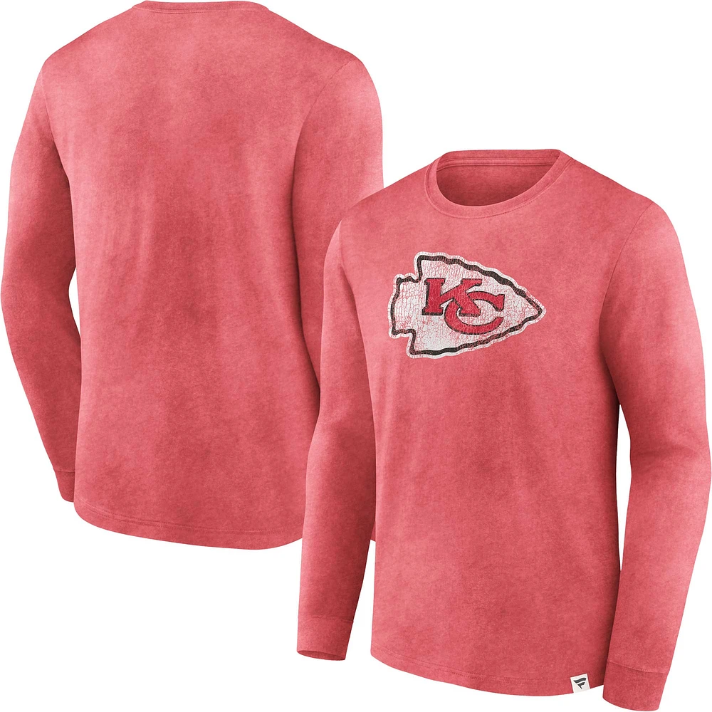 Men's Fanatics Heather Red Kansas City Chiefs Washed Primary Long Sleeve T-Shirt