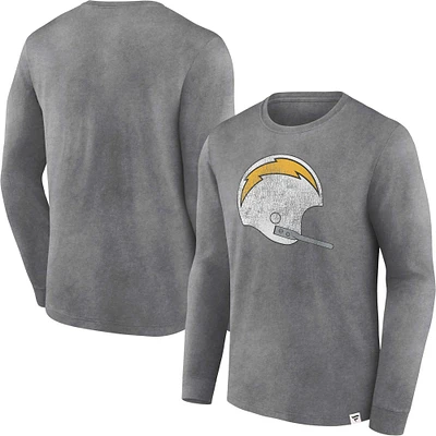 Men's Fanatics Heather Charcoal Los Angeles Chargers Washed Primary Long Sleeve T-Shirt