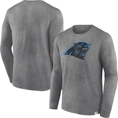 Men's Fanatics Heather Charcoal Carolina Panthers Washed Primary Long Sleeve T-Shirt