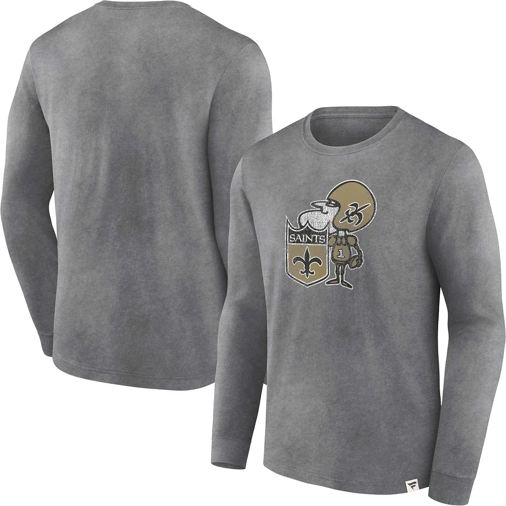Men's Fanatics Heather Charcoal New Orleans Saints Washed Primary Long Sleeve T-Shirt