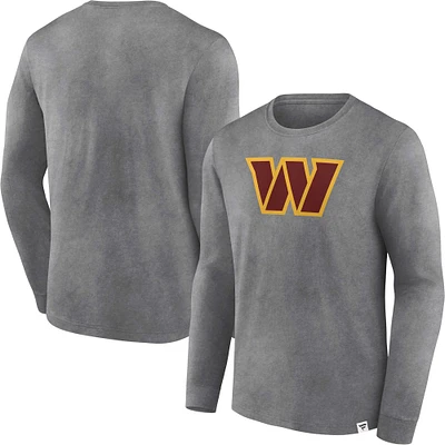 Men's Fanatics Heather Charcoal Washington Commanders Washed Primary Long Sleeve T-Shirt