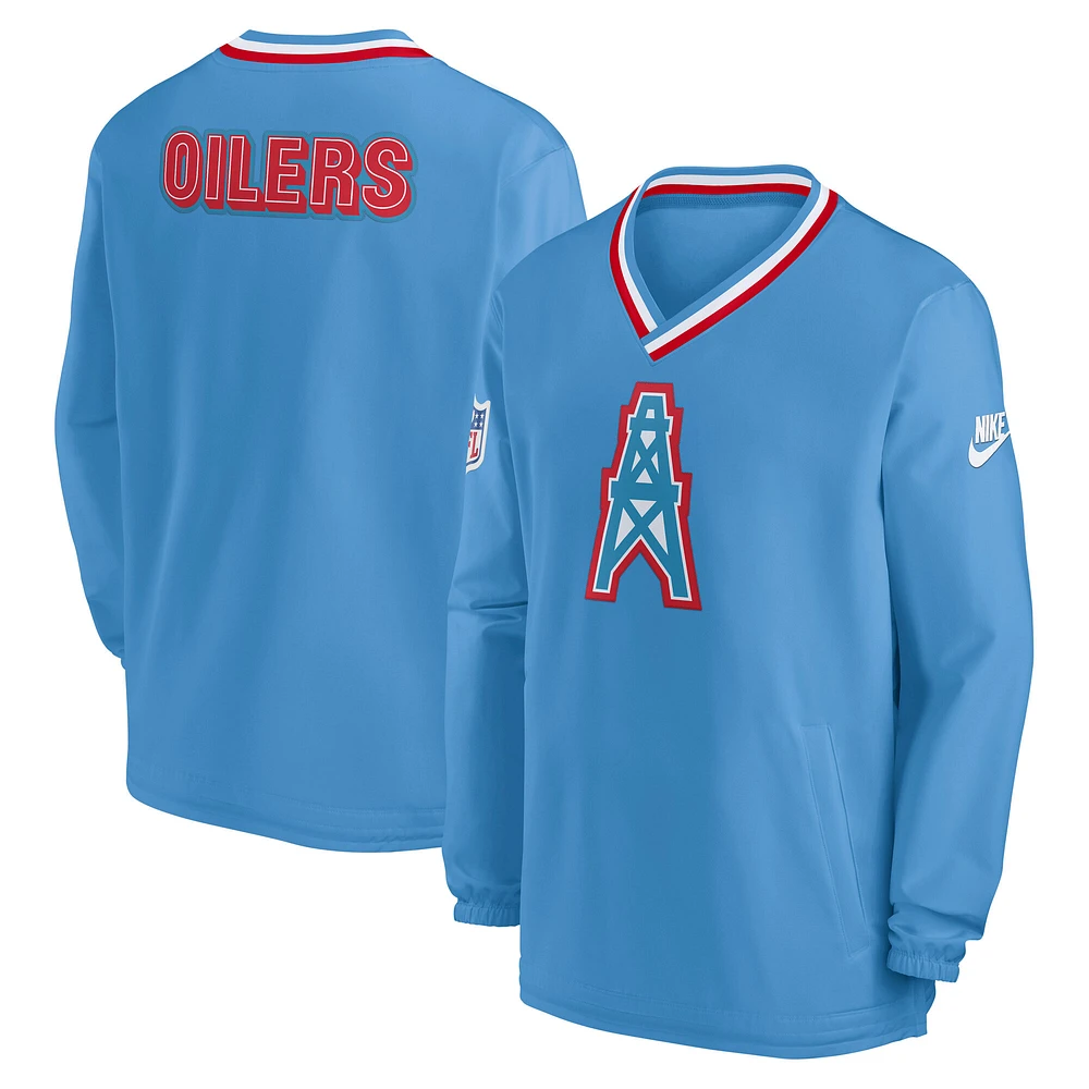Men's Nike Light Blue Houston Oilers Gridiron Classics Sideline V-Neck Pullover Windshirt