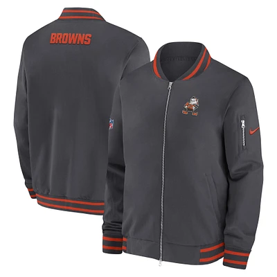 Men's Nike Anthracite Cleveland Browns Coach Full-Zip Bomber Jacket