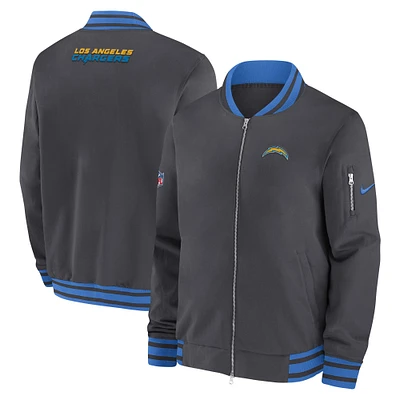 Men's Nike Anthracite Los Angeles Chargers Coach Full-Zip Bomber Jacket