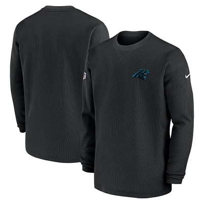 Men's Nike Black Carolina Panthers 2023 Sideline Throwback Heavy Brushed Waffle Long Sleeve Top