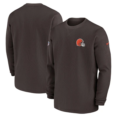 Men's Nike Brown Cleveland Browns 2023 Sideline Throwback Heavy Brushed Waffle Long Sleeve Top