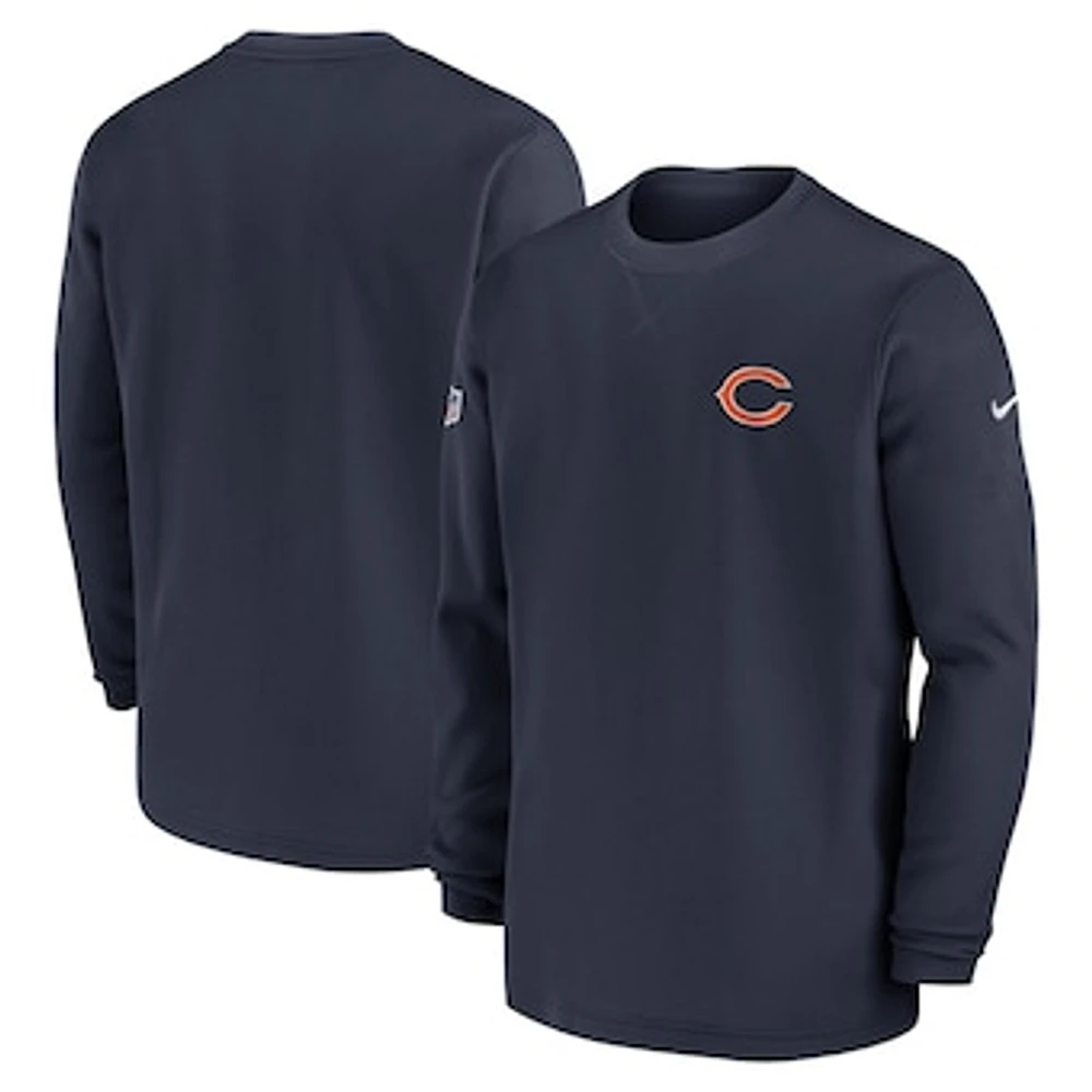 Men's Nike Navy Chicago Bears 2023 Sideline Throwback Heavy Brushed Waffle Long Sleeve Top