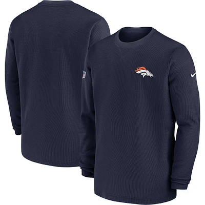 Men's Nike Navy Denver Broncos 2023 Sideline Throwback Heavy Brushed Waffle Long Sleeve Top