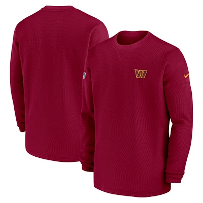 Men's Nike Burgundy Washington Commanders 2023 Sideline Throwback Heavy Brushed Waffle Long Sleeve Top