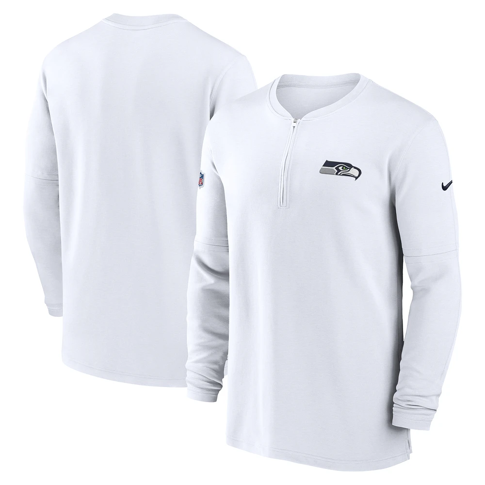 Men's Nike White Seattle Seahawks 2023 Sideline Performance Long Sleeve Tri-Blend Quarter-Zip Top