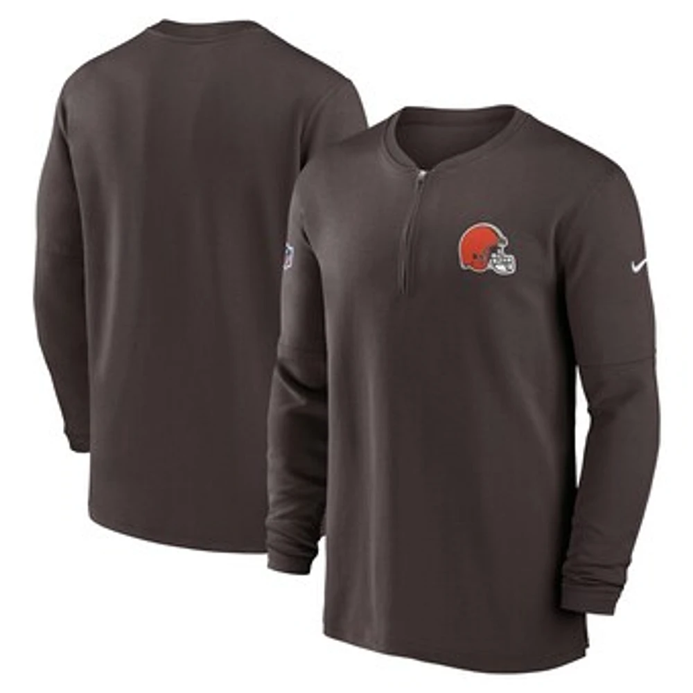Men's Nike Brown Cleveland Browns 2023 Sideline Performance Long Sleeve Tri-Blend Quarter-Zip Top