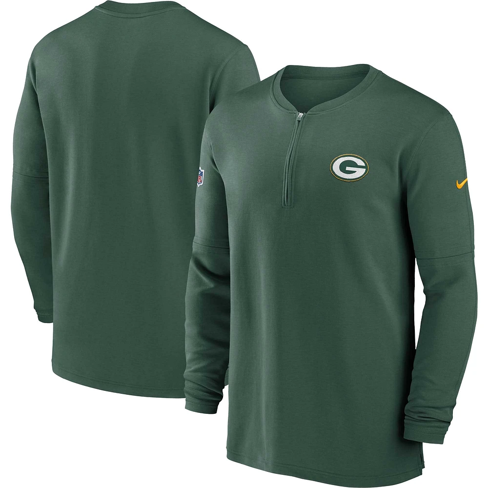 Men's Nike Green Bay Packers 2023 Sideline Performance Long Sleeve Tri-Blend Quarter-Zip Top