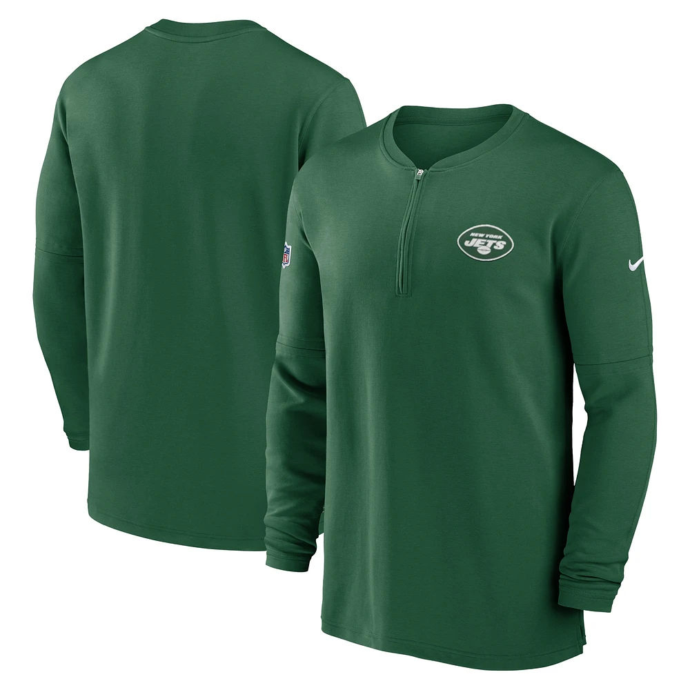 Men's Nike Green New York Jets 2023 Sideline Performance Long Sleeve Tri-Blend Quarter-Zip Top