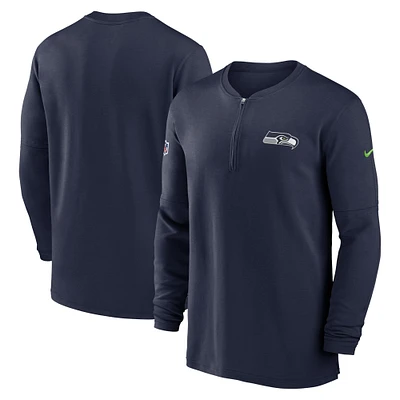 Men's Nike Navy Seattle Seahawks 2023 Sideline Performance Long Sleeve Tri-Blend Quarter-Zip Top