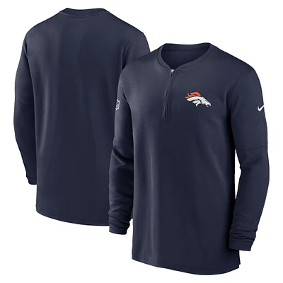 Men's Nike Navy Denver Broncos 2023 Sideline Performance Long Sleeve Tri-Blend Quarter-Zip Top