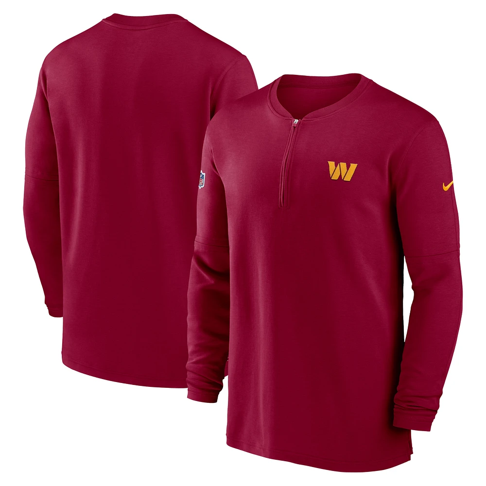 Men's Nike Burgundy Washington Commanders 2023 Sideline Performance Long Sleeve Tri-Blend Quarter-Zip Top