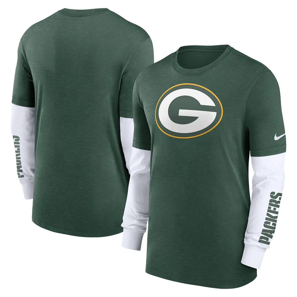 Men's Nike Heather Green Green Bay Packers Slub Fashion Long Sleeve T-Shirt