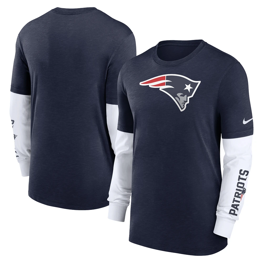 Men's Nike Heather Navy New England Patriots Slub Fashion Long Sleeve T-Shirt