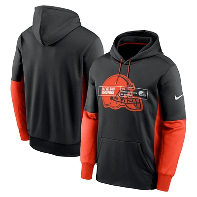 Men's Nike Black Cleveland Browns Color Block Fleece Performance Pullover Hoodie