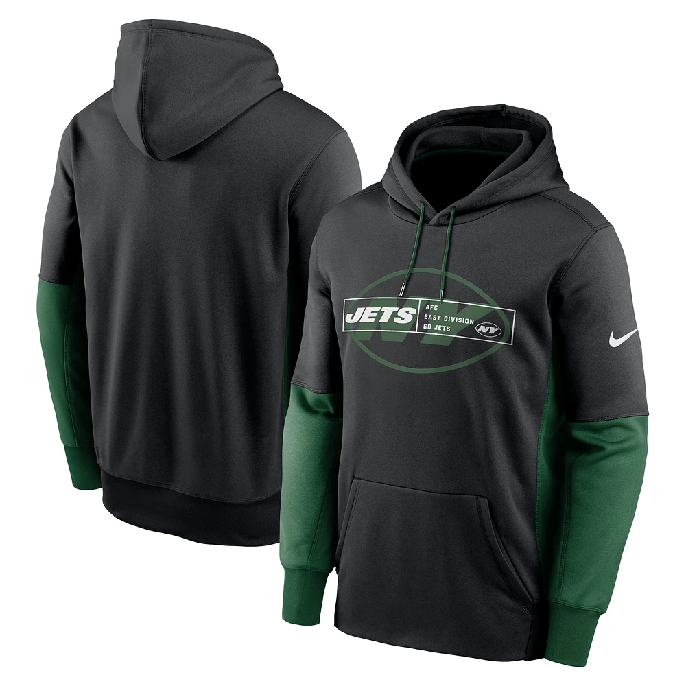 Men's Nike Black New York Jets Color Block Fleece Performance Pullover Hoodie