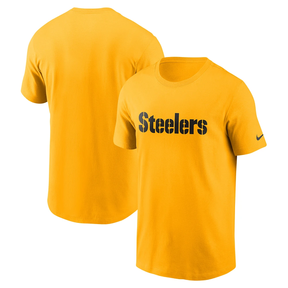 Men's Nike Gold Pittsburgh Steelers Team Wordmark Essential T-Shirt