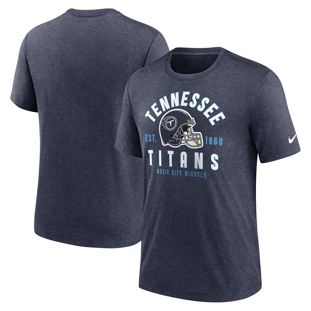 Men's Nike Heather Navy Tennessee Titans Helmet Tri-Blend T-Shirt