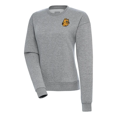 Women's Antigua Heather Gray Minnesota Duluth Bulldogs Logo Victory Crewneck Pullover Sweatshirt