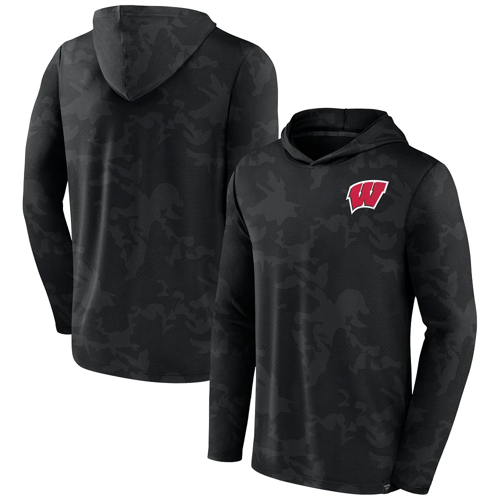 Men's Fanatics Black Wisconsin Badgers Camo Hoodie Long Sleeve T-Shirt