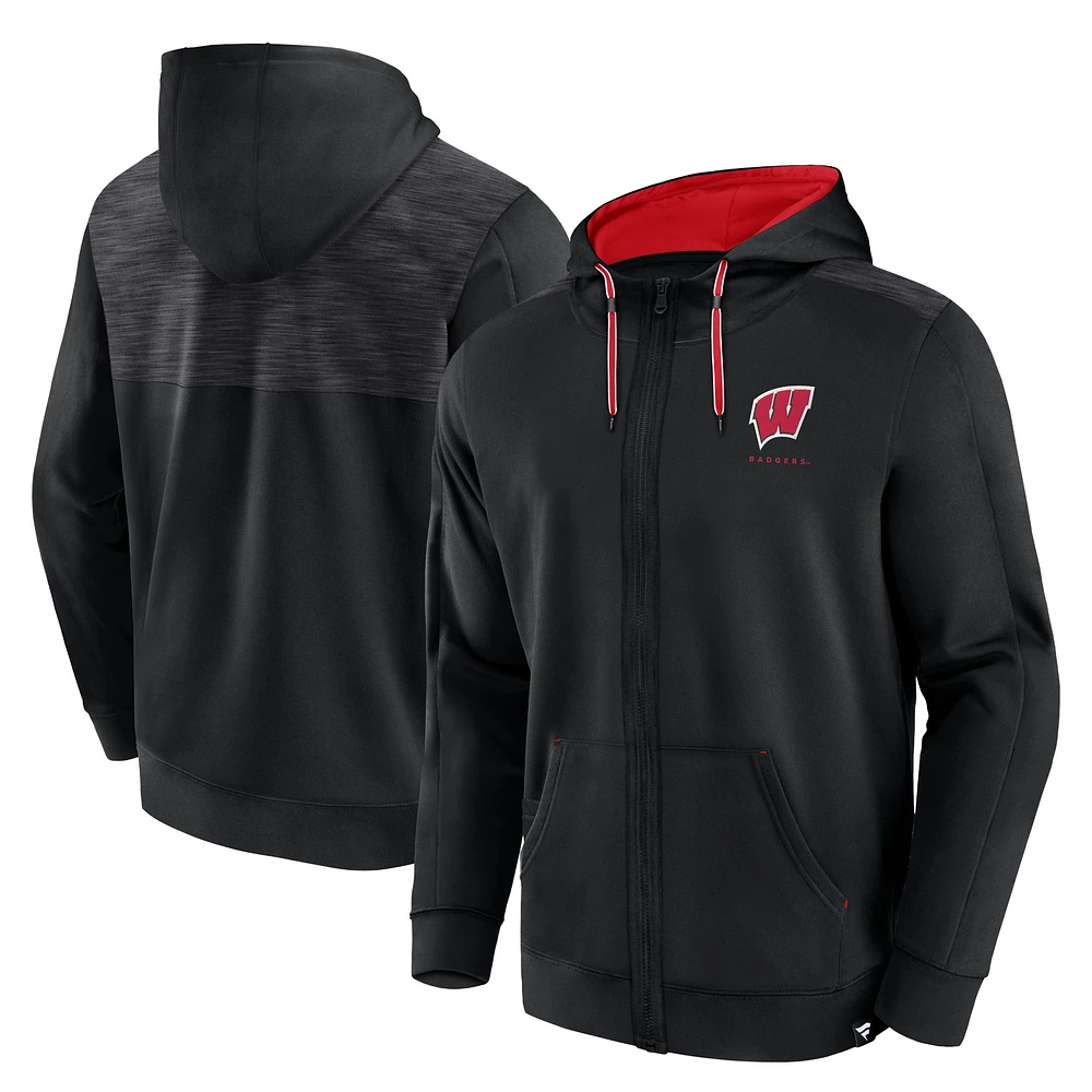 Men's Fanatics Black Wisconsin Badgers Power Index Full-Zip Hoodie
