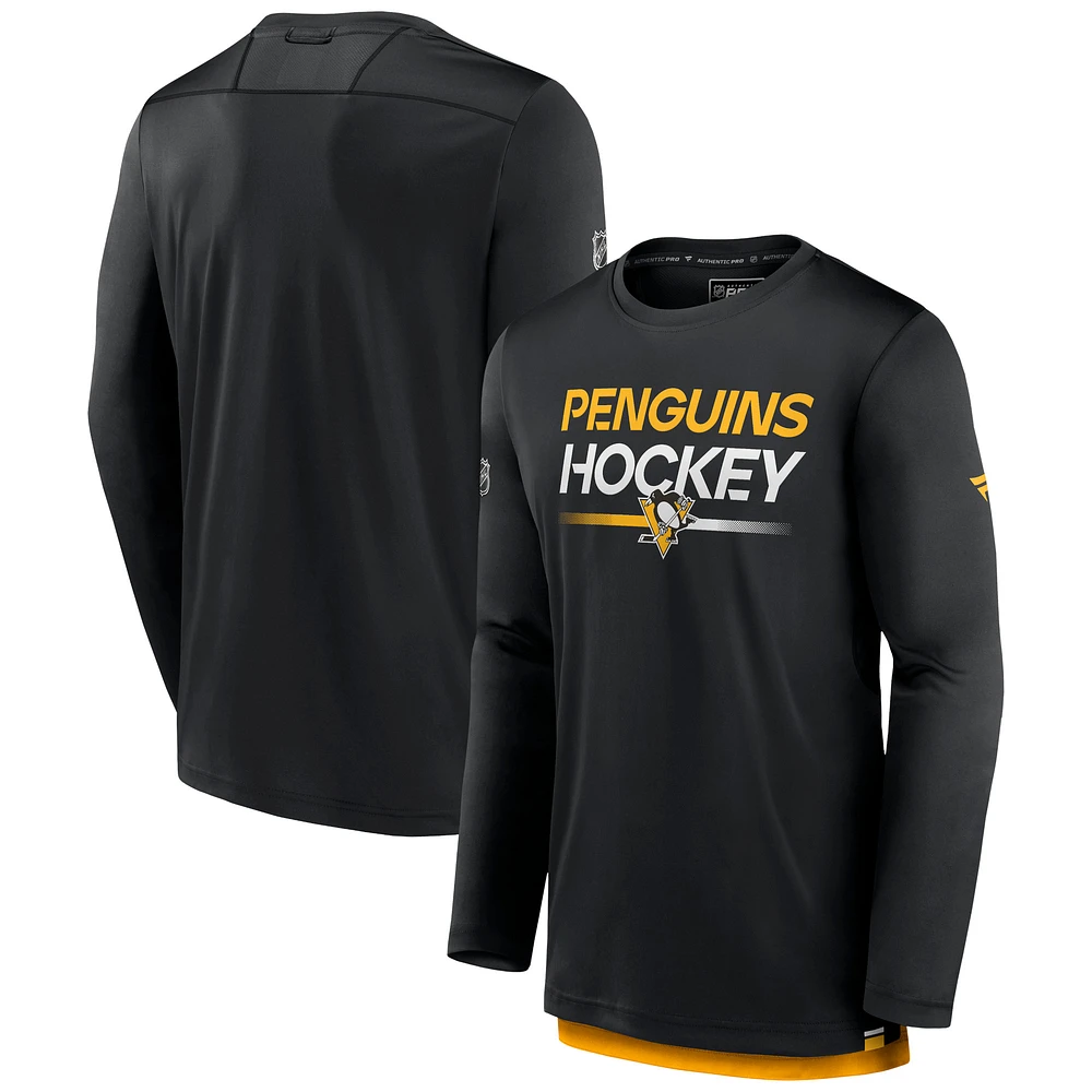 Men's Fanatics Black Pittsburgh Penguins Authentic Pro Long Sleeve T-Shirt