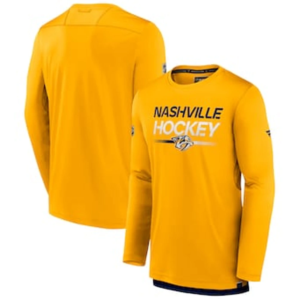 Men's Fanatics Gold Nashville Predators Authentic Pro Long Sleeve T-Shirt
