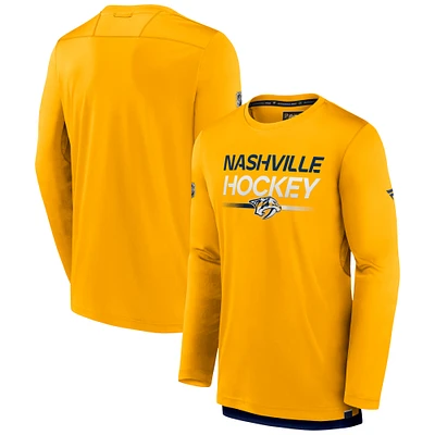 Men's Fanatics Gold Nashville Predators Authentic Pro Long Sleeve T-Shirt
