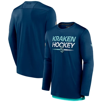 Men's Fanatics Deep Sea Blue Seattle Kraken Authentic Pro Long Sleeve T-Shirt