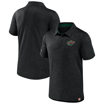 Men's Fanatics Black Minnesota Wild Authentic Pro Jacquard Polo