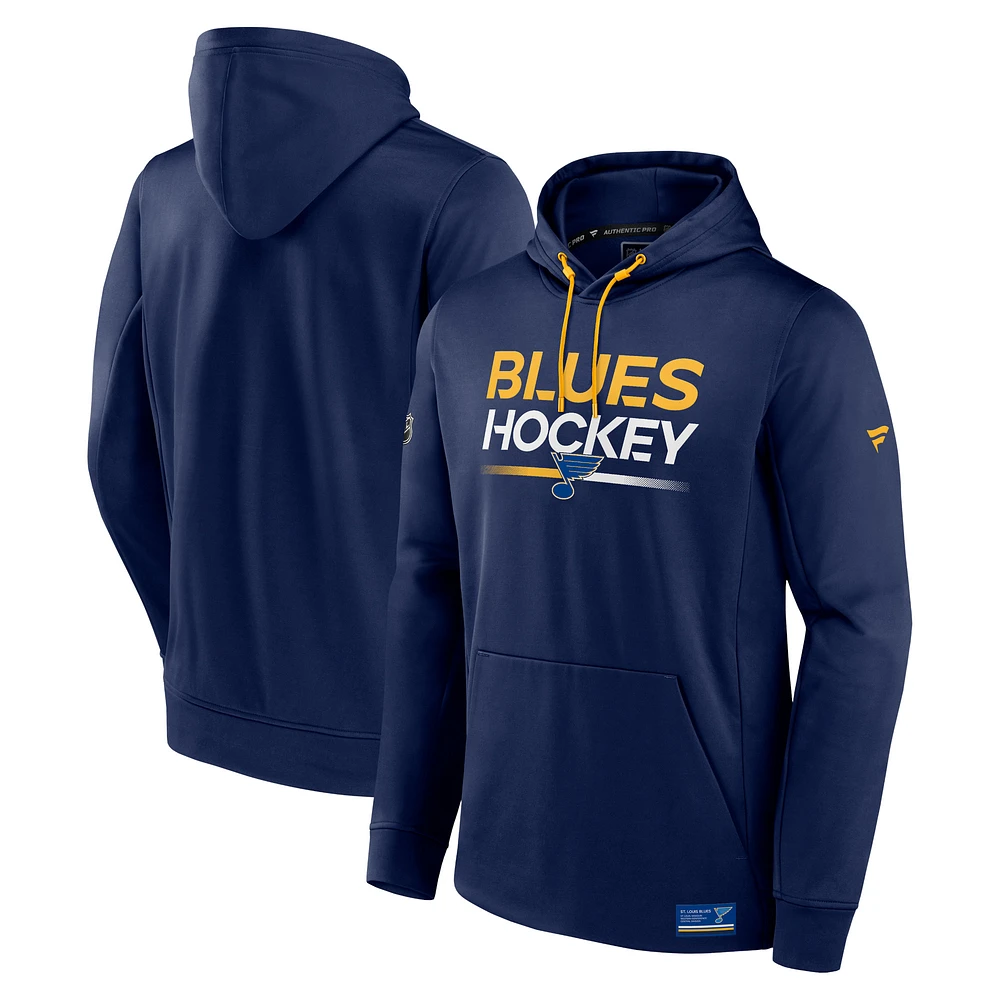 Men's Fanatics Navy St. Louis Blues Authentic Pro Pullover Hoodie