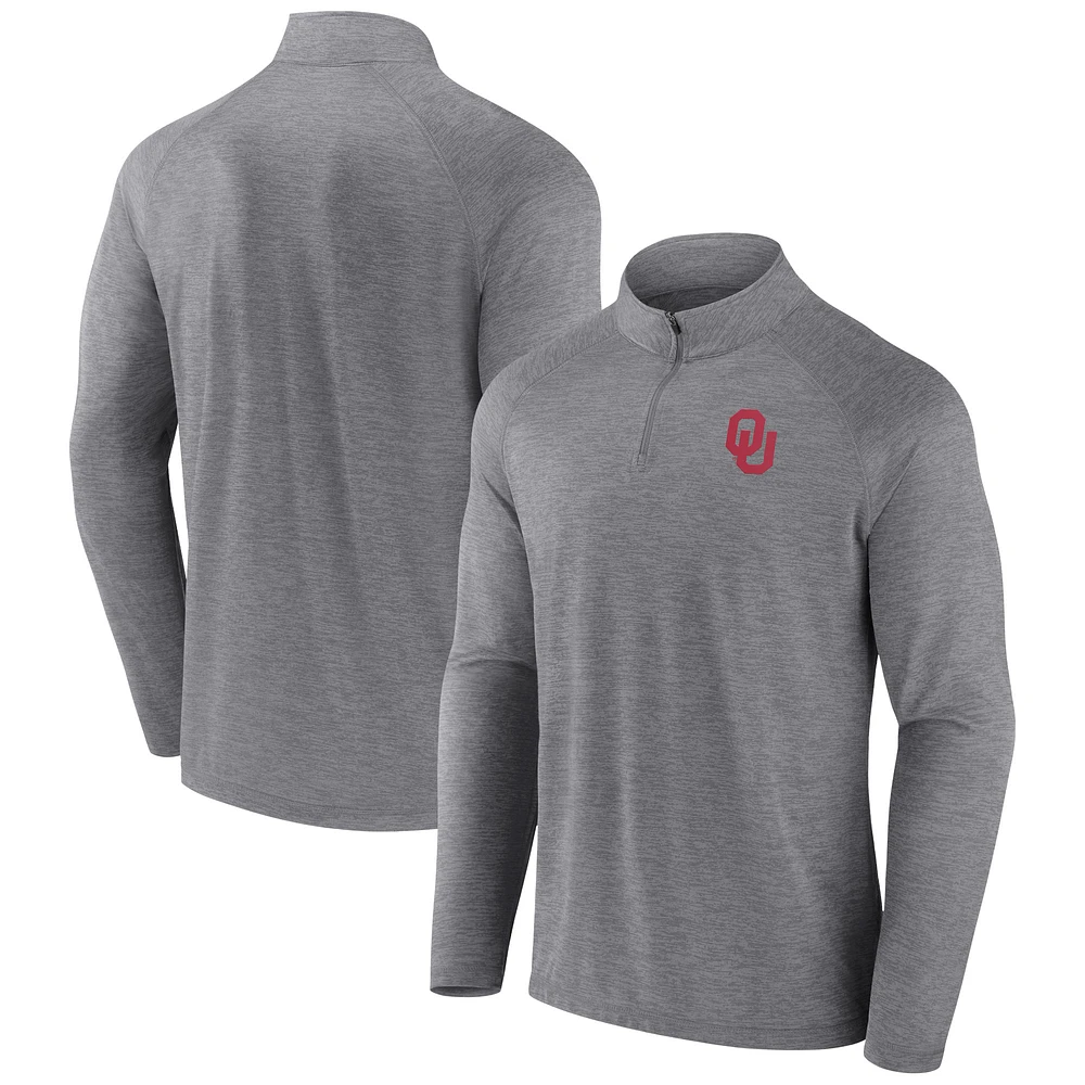 Men's Fanatics Gray Oklahoma Sooners Primary Logo Raglan Quarter-Zip Top