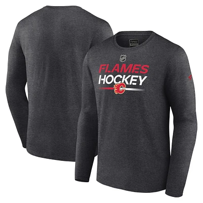 Men's Fanatics Heather Charcoal Calgary Flames Authentic Pro Primary Long Sleeve T-Shirt
