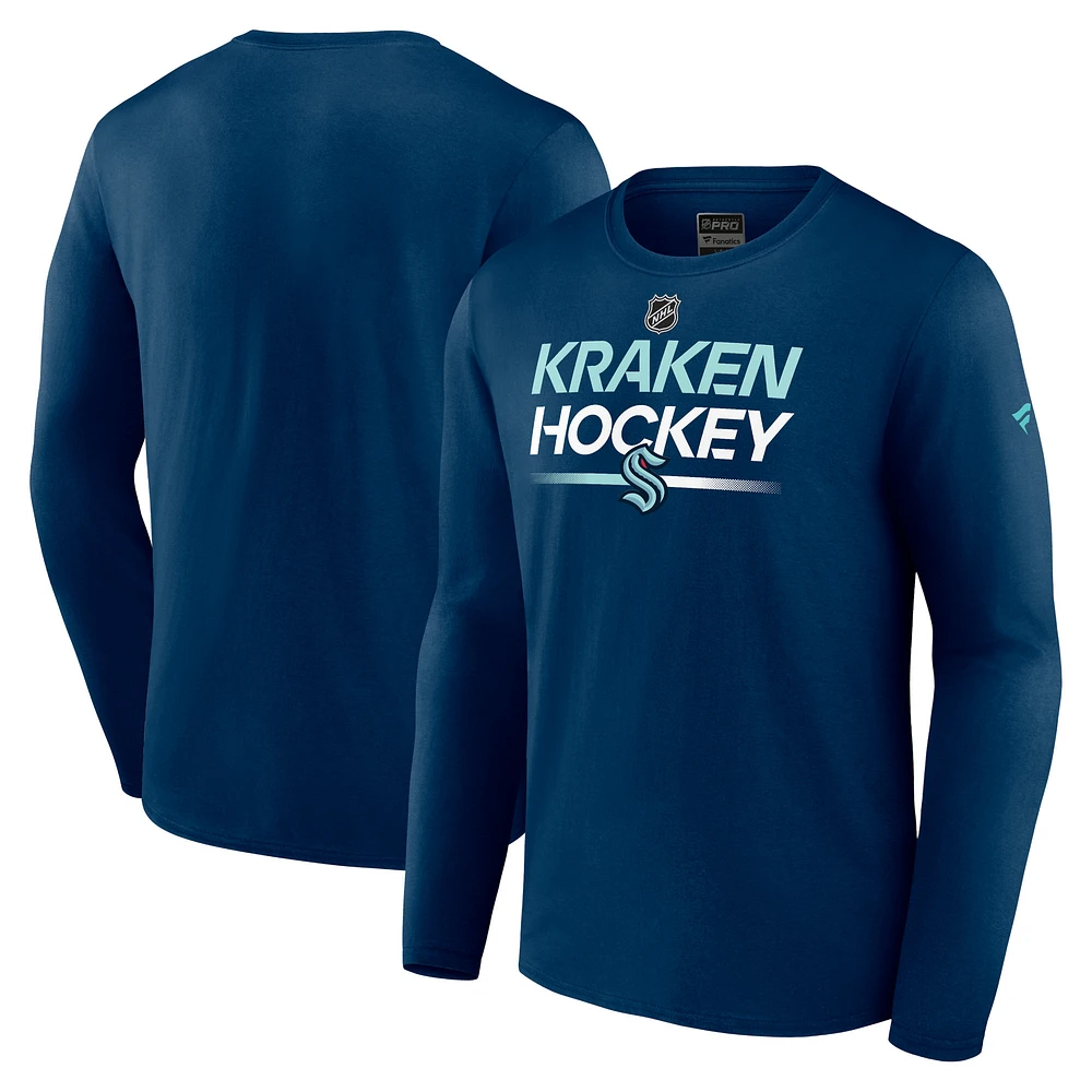 Men's Fanatics Deep Sea Blue Seattle Kraken Authentic Pro Primary Long Sleeve T-Shirt