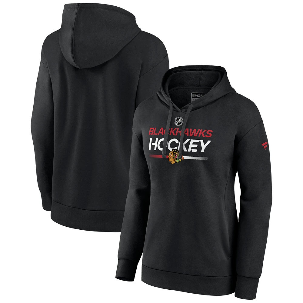 Women's Fanatics Black Chicago Blackhawks Authentic Pro Pullover Hoodie
