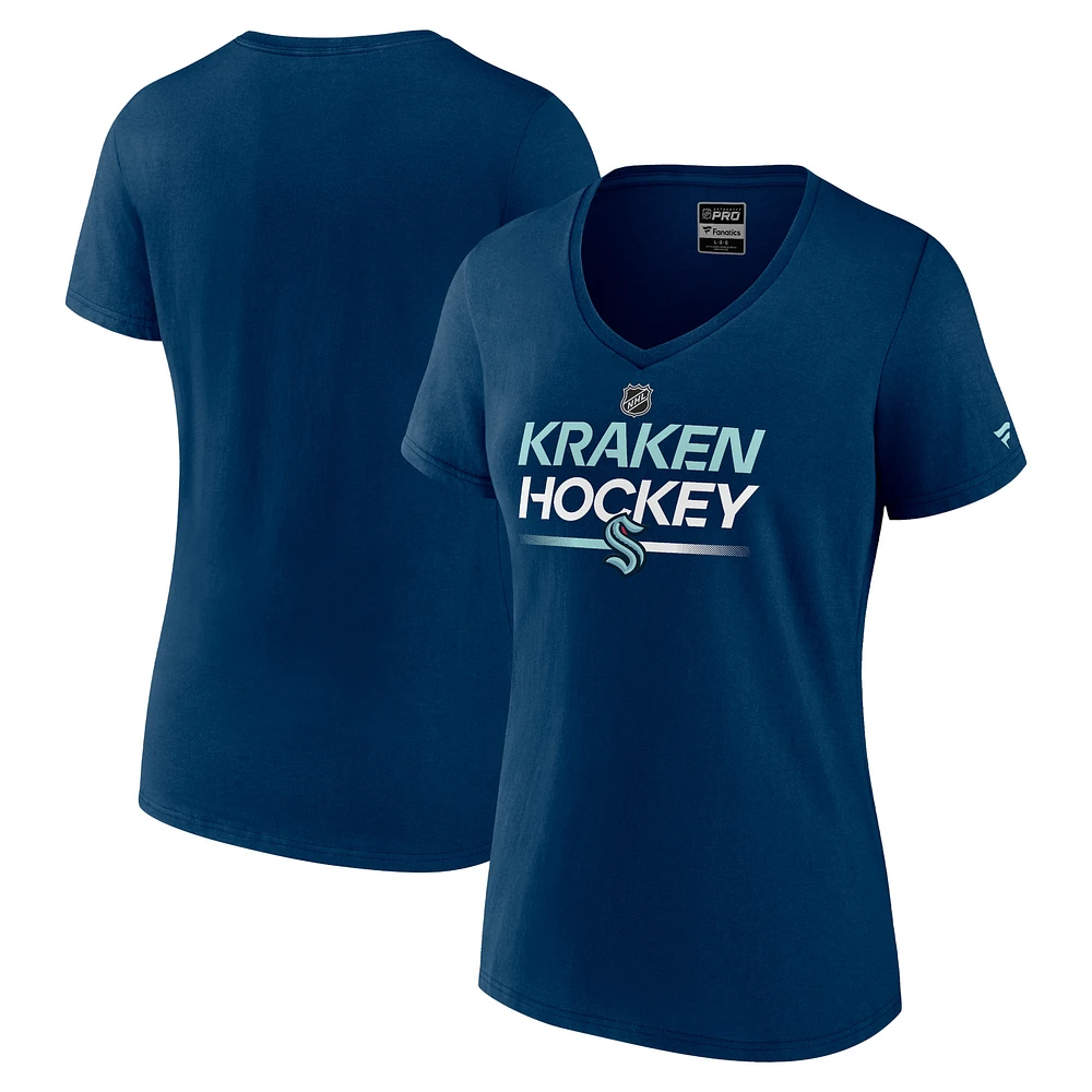 Women's Fanatics Deep Sea Blue Seattle Kraken Authentic Pro V-Neck T-Shirt