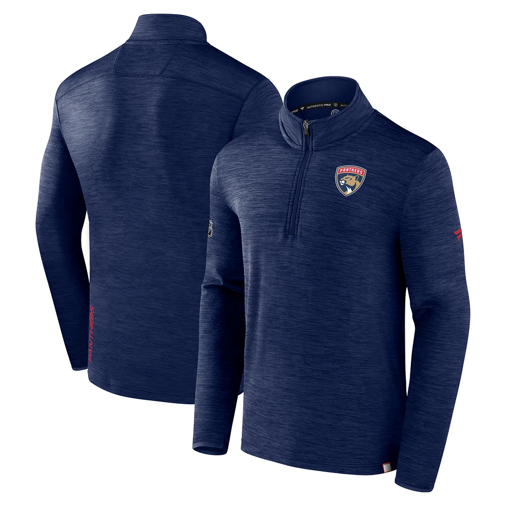 Men's Fanatics Heather Navy Florida Panthers Authentic Pro Quarter-Zip Pullover Top