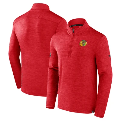 Men's Fanatics Heather Red Chicago Blackhawks Authentic Pro Quarter-Zip Pullover Top