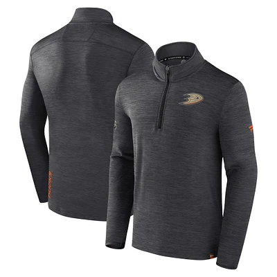 Men's Fanatics Heather Charcoal Anaheim Ducks Authentic Pro Quarter-Zip Pullover Top