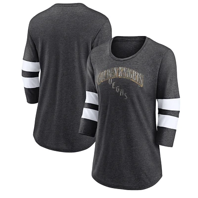 Women's Fanatics Heather Charcoal Vegas Golden Knights Special Edition 2.0 Barn Burner 3/4 Sleeve T-Shirt