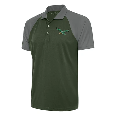 Men's Antigua Green/Steel Philadelphia Eagles Team Logo Throwback Nova Polo