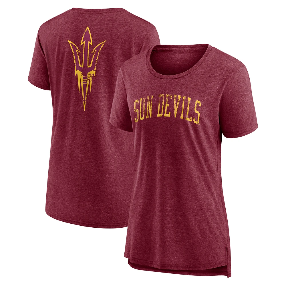 Women's Heather Maroon Arizona State Sun Devils Slab Serif Tri-Blend T-Shirt