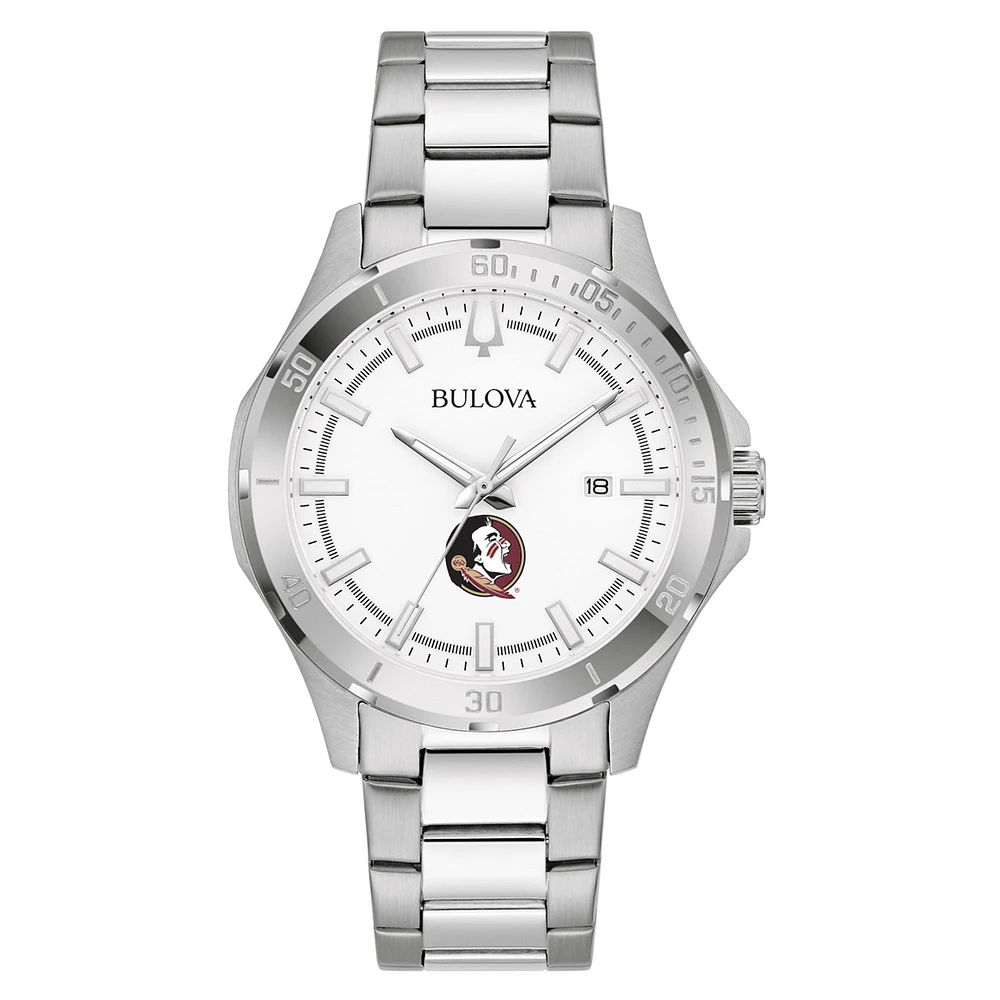 Men's Bulova Silver Florida State Seminoles Stainless Steel Classic Sport Watch