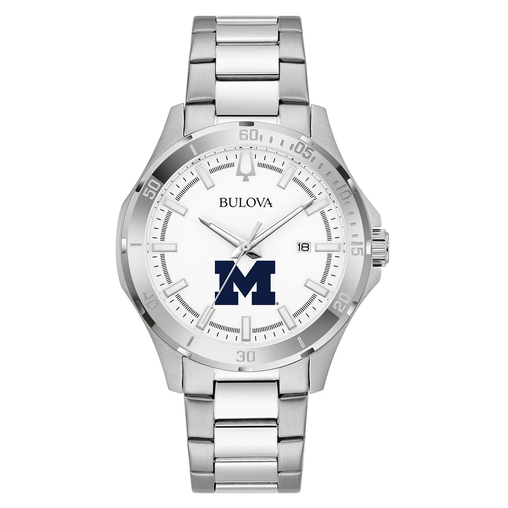 Men's Bulova Silver Michigan Wolverines Stainless Steel Classic Sport Watch